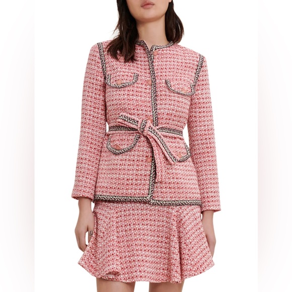 MAJE Venetia Jacket Two Tone Tweed Coat Belted